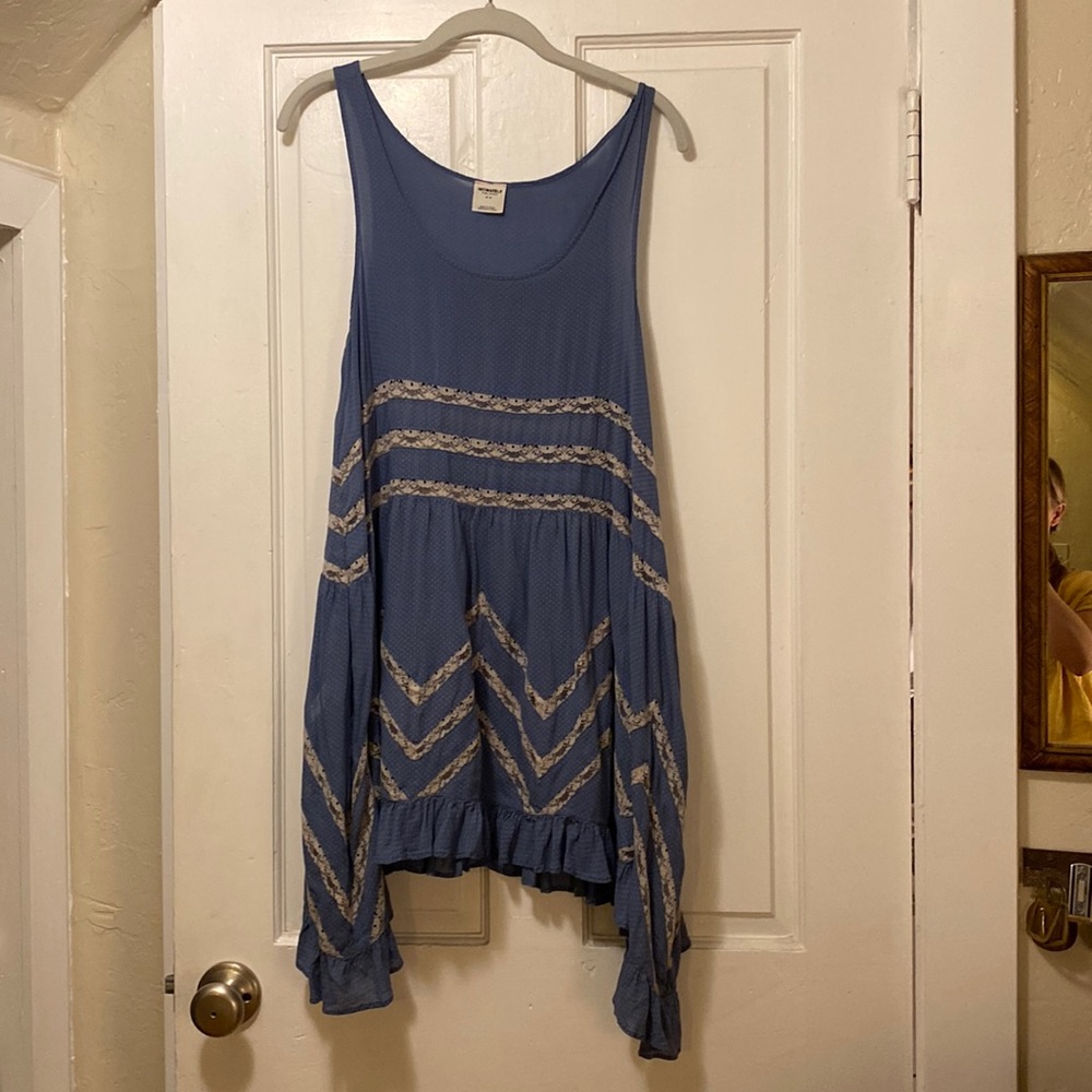 Free People Voile and Lace Trapeze Slip - Blue